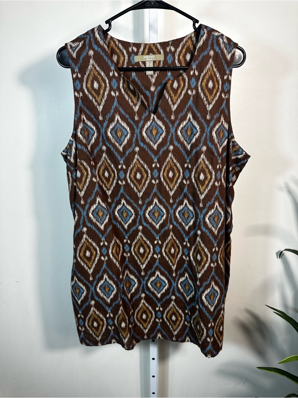G67. Denim & Co Naturals Linen Blend Ikat Sleeveless Tunic ptp 23”